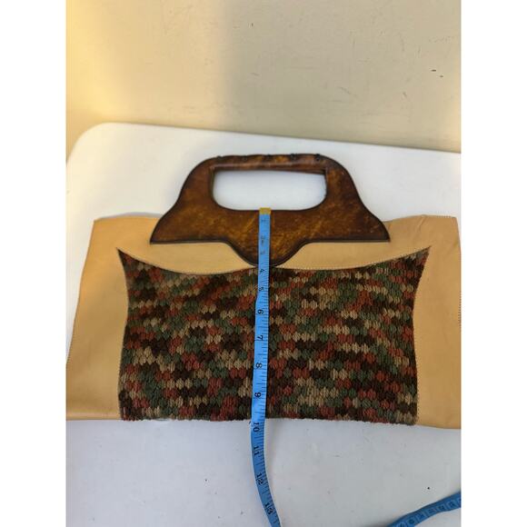 Vintage Leather Bag Crochet Top Handle Clutch Handmade - Picture 7 of 9